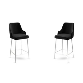 Hanah Home Taburetes de Bar Negro y Blanco, Metal, Tela Babyface, Alto 105 cm, Asiento 73 cm